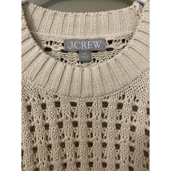 J. Crew 2024 Pointelle Crew Neck Sweater XS Beige Cream Open Knit 100% Cotton - Picture 4 of 7